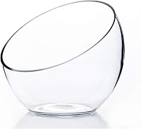 WGVI Handmade Clear Slant Cut Bowl Glass Vase - 7" Open Terrarium, Candy Dish, Floral Holder, 6"H x 4" Base