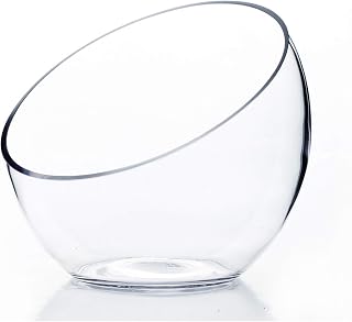 WGVI Handmade Clear Slant Cut Bowl Glass Vase - 7" Open Terrarium, Candy Dish, Floral Holder, 6"H x 4" Base