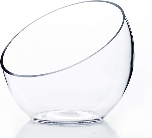 WGVI Clear Slant Cut Bowl Glass Vase, Glass Terrarium, Candy Dish, Glassware, Slant Cut, 7" Width, 6" Height (1 Piece)