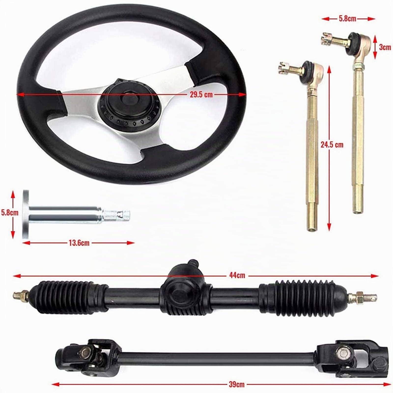 Go-Kart 300 mm - Kit guida volante barca volante sterzo rack con cremagliera, pignone, strumento di montaggio