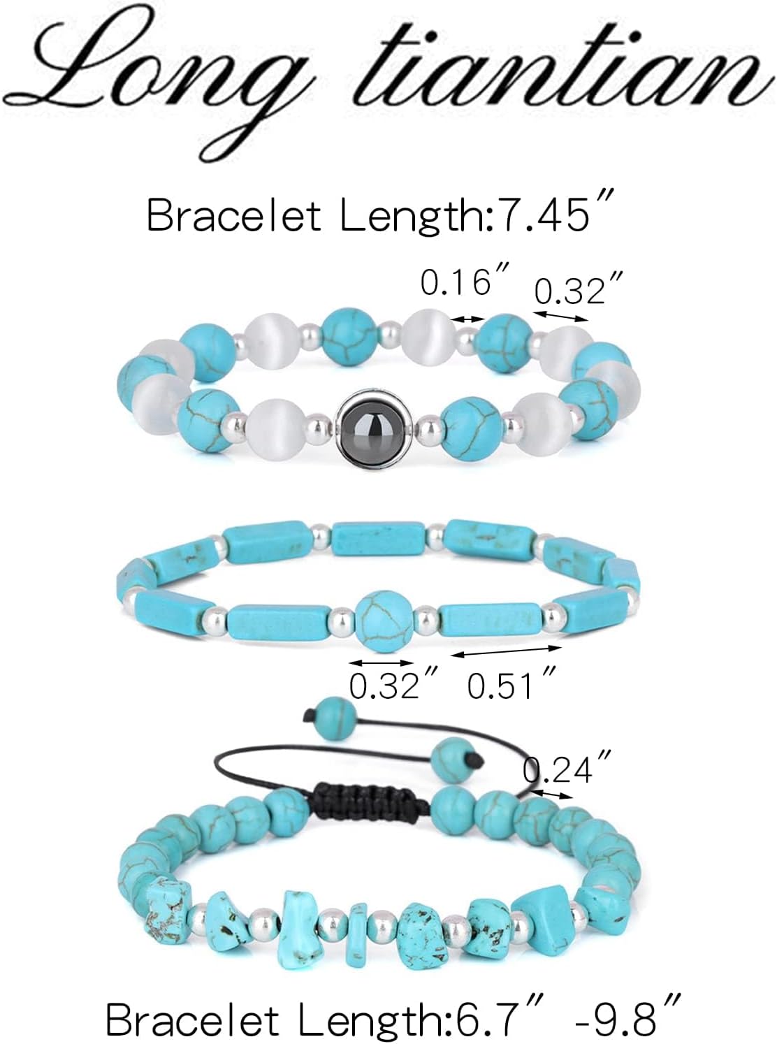 Long tiantian 3PCS Amethyst Beaded Bracelet Turquoise Bracelet for Women Crystals Healing Stones Bracelets Natural Stone Birthstone Trendy Jewelry Gifts Birthday Christmas Gifts Stocking Stuffers - Image 6