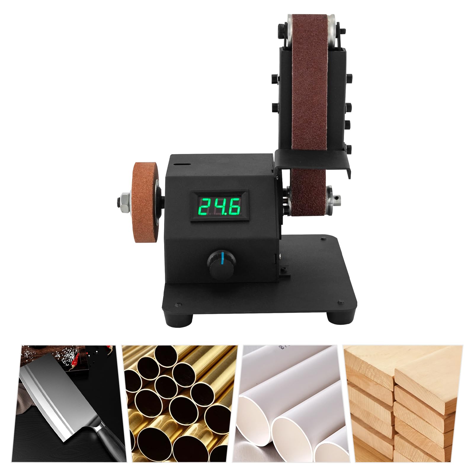 Lijadora de banda eléctrica de 350 W, con 0-8500 rpm variable, incluye 10 bandas de lijado y accesorios para metal, madera, plástico