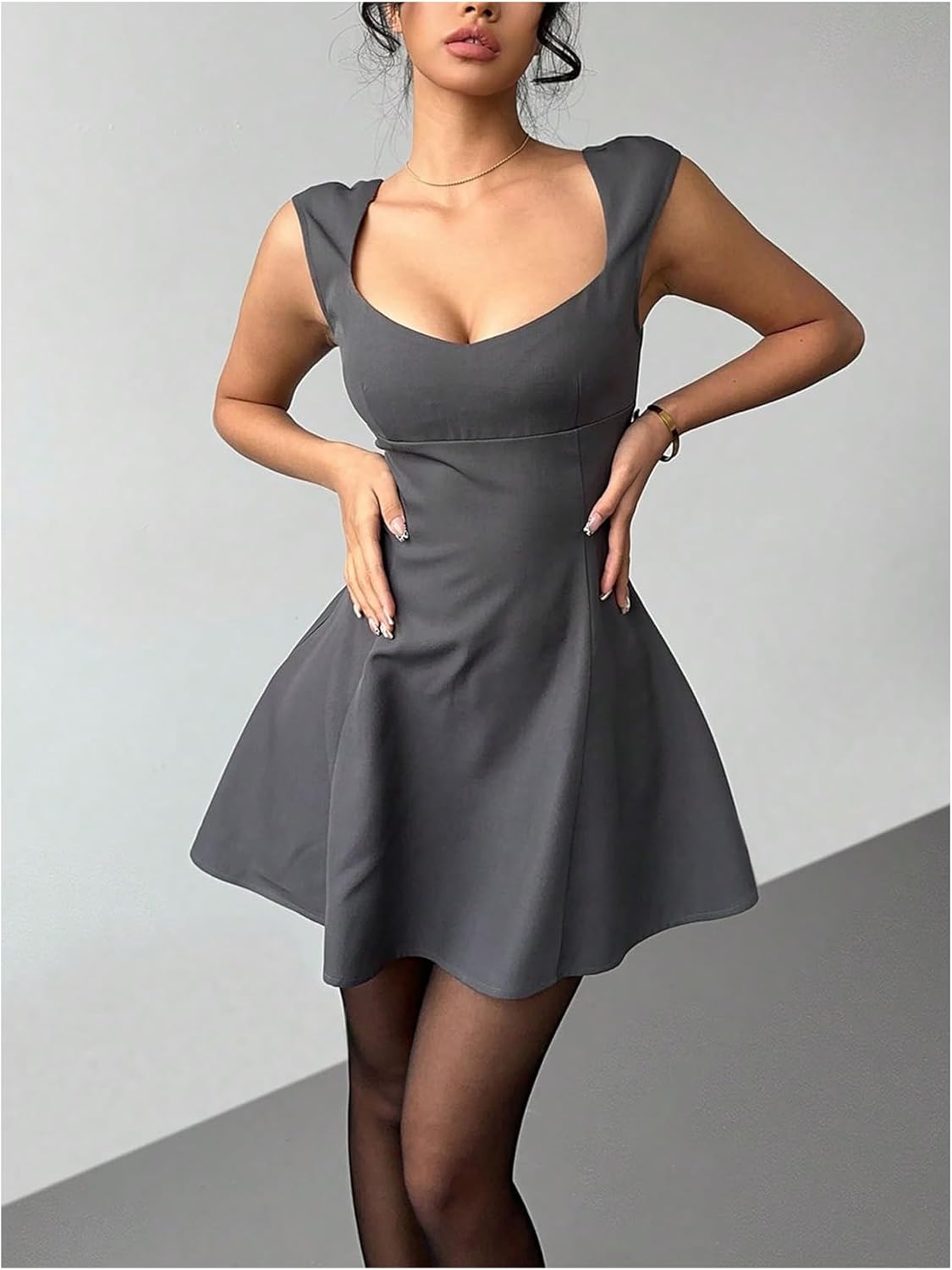 Floerns Women's Sweetheart Neck A Line Mini Dress Cap Sleeve Party Going Out Dresses - Image 4