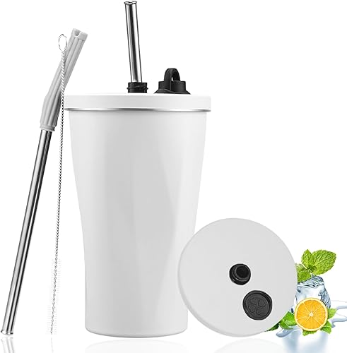 Vaso de 20 onzas con popote y tapa, termo de acero inoxidable con popote retráctil, taza de café con aislamiento al vacío, taza de agua de viaje,