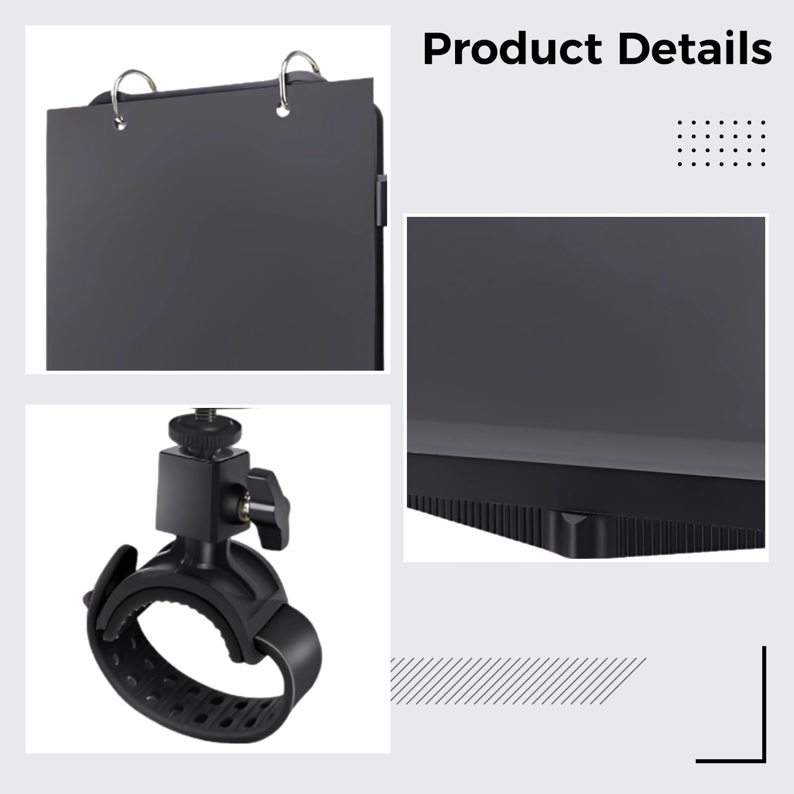 Verstellbare Marschlyra, Notenclip-Halter für Marschkapellen, 16 x 19 cm, ABS, 360° drehbar, Doppelblattklemmen, schwarz, sicherer Halt für klare Notenanzeige bei Proben und Auftritten