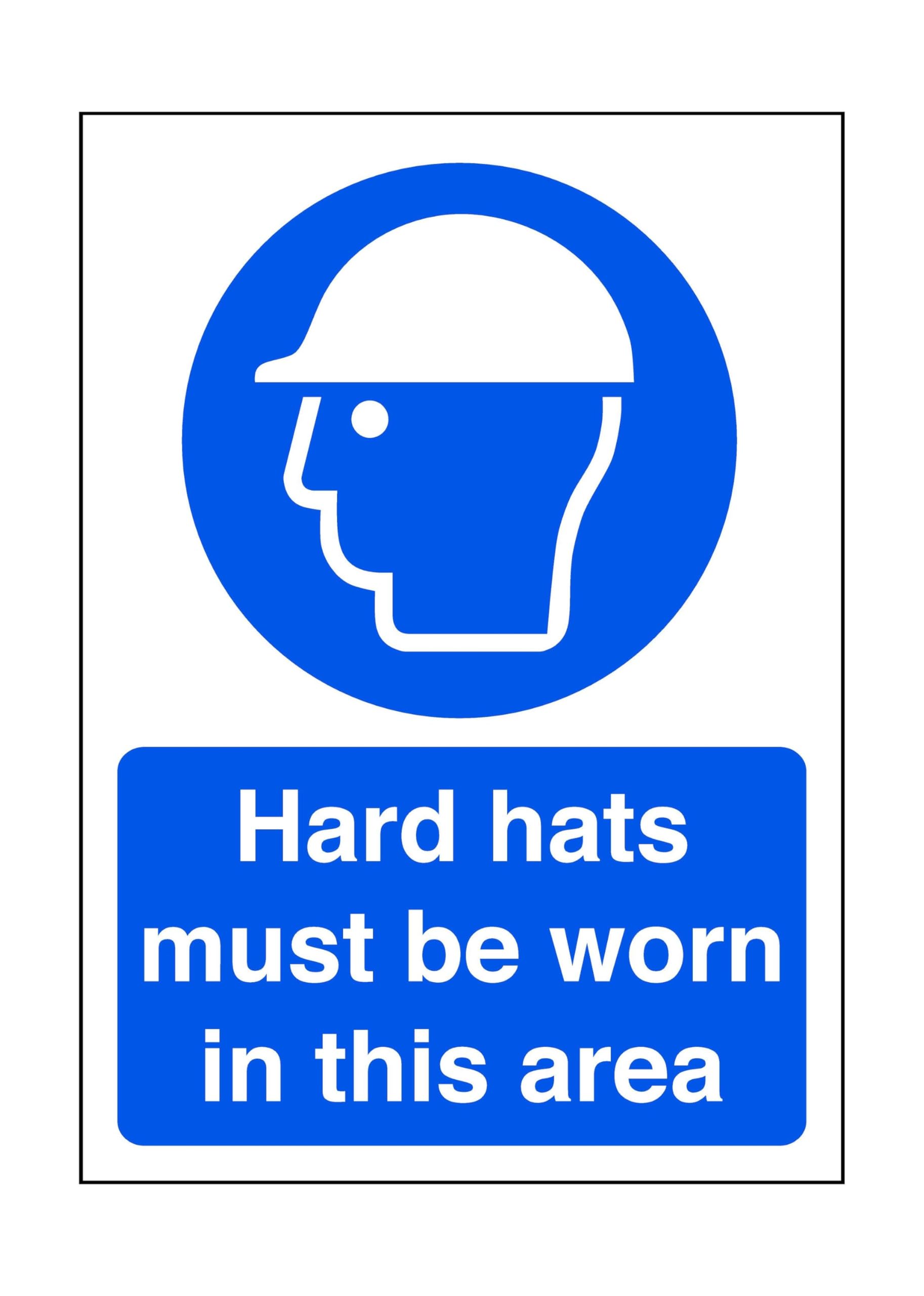 Safety First Display Ltd Blue/White Hard Hats Must Be Worn In This Area - Safety Sign, Ppe, Head Protection - High Tack Self-Adhesive Sticker (300Mm X 200Mm) Viewing Distance Within 7M.