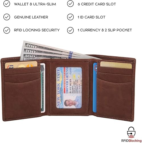 Miniatura 6 de KRAFTIQ AUSTIN - Cartera triple de cuero marrón curtido vegetal Marrón Vintage