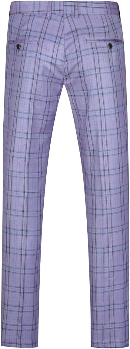 Cloudstyle Mens 2 PCS Plaid Suits Slim Formal Suit Checkered Blazer Jacket Pants - Image 4