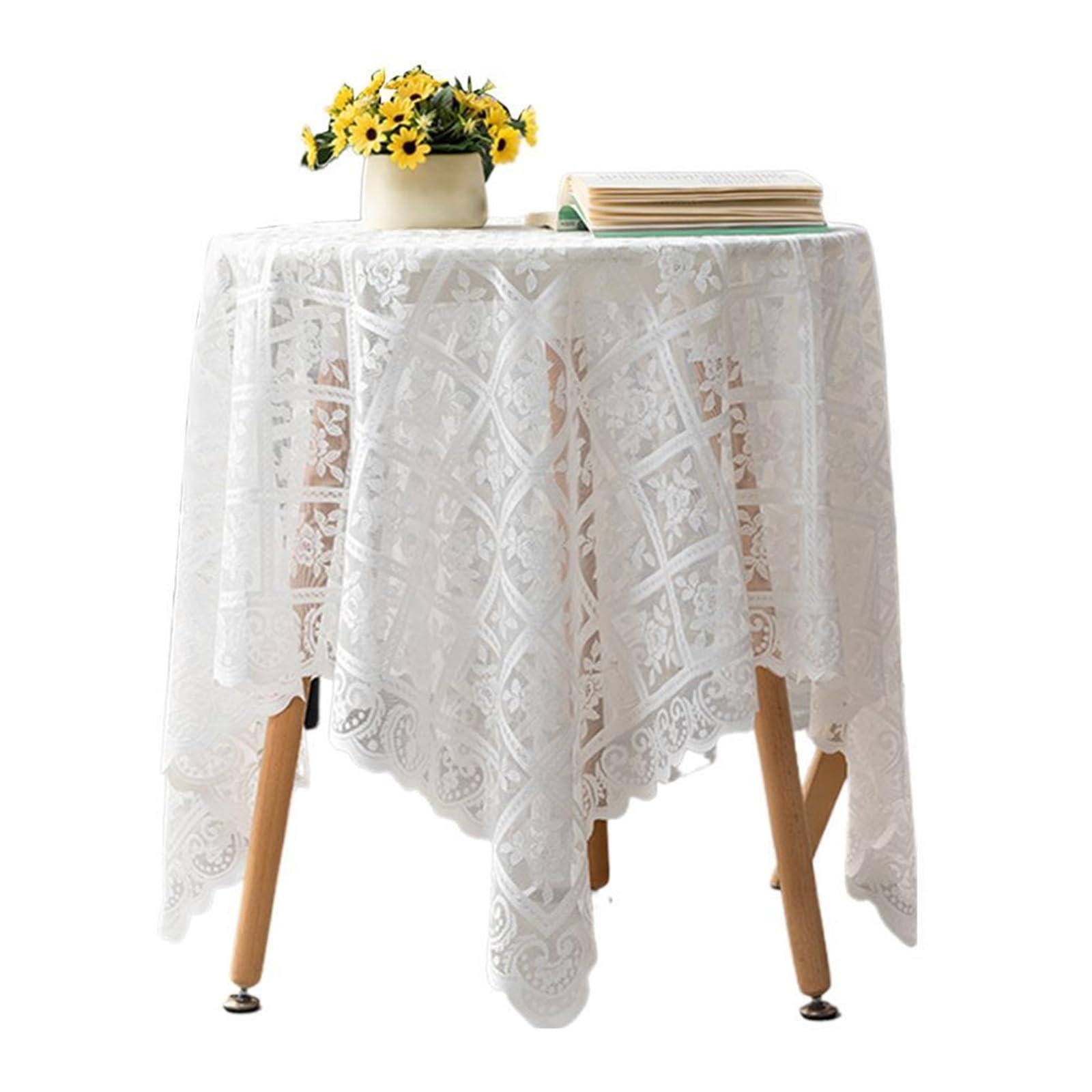 NJIEzhao Embroidered Lace Tablecloth One Antique Embroidered Lace Tablecloth - Solid Color Elegant Flower Cut Process Polyester Square(A)