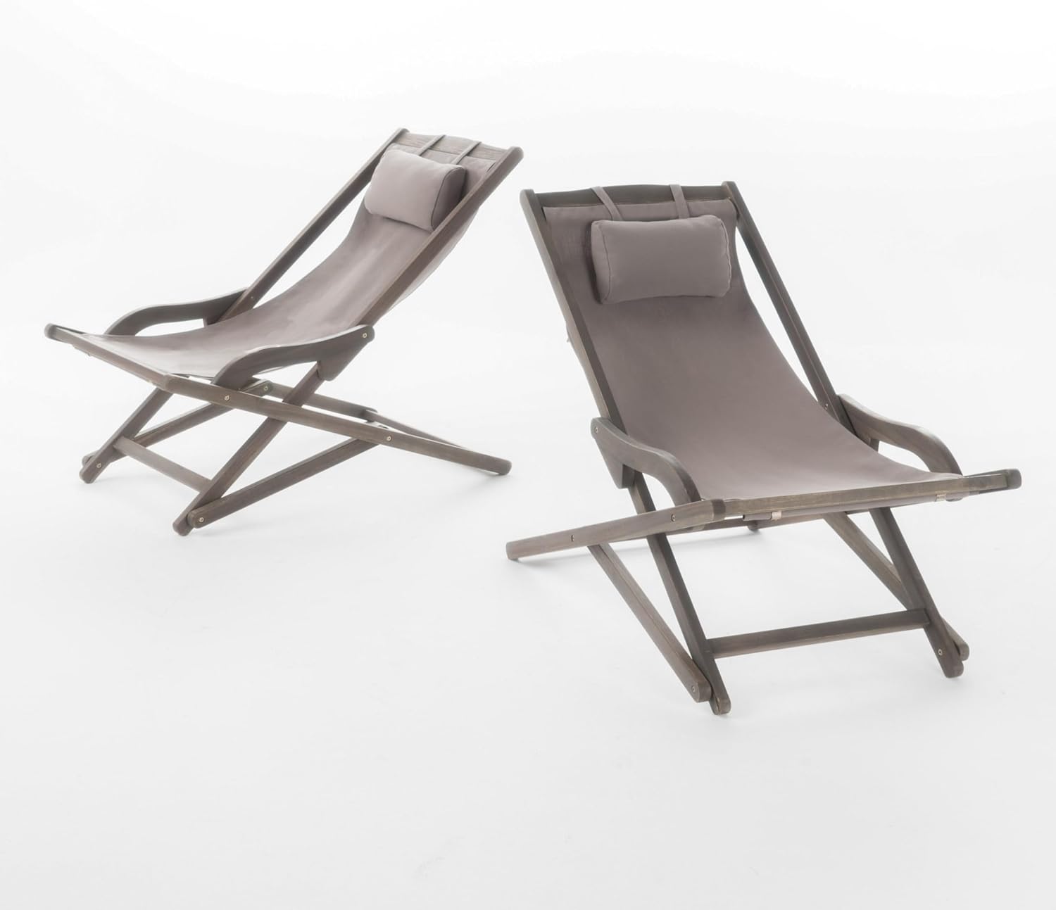 Benzara Mikki Portable Sling Chair Set of 2 with Pillows- Gray Polyester- Wood Base