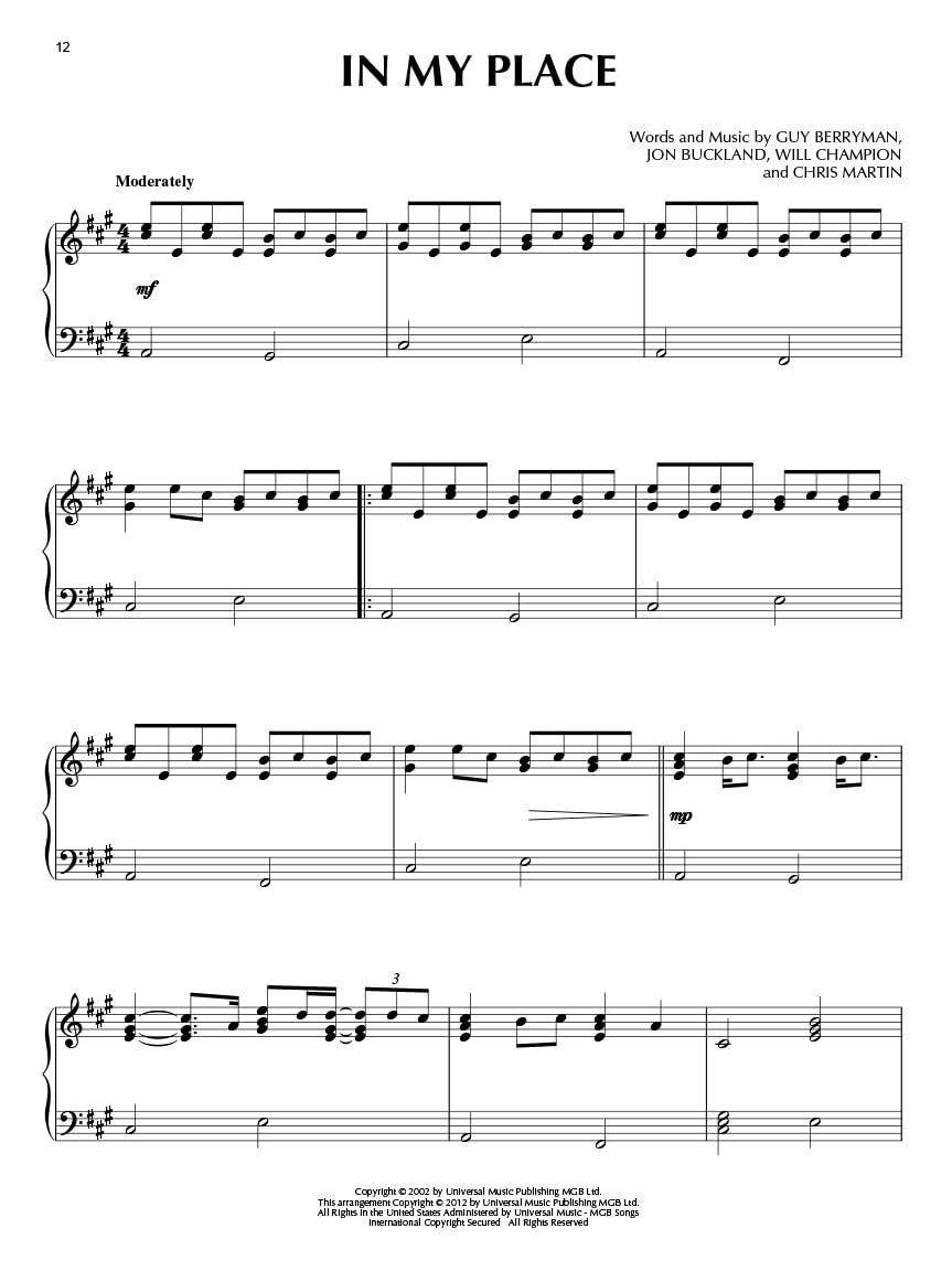 Coldplay For Piano Solo.
