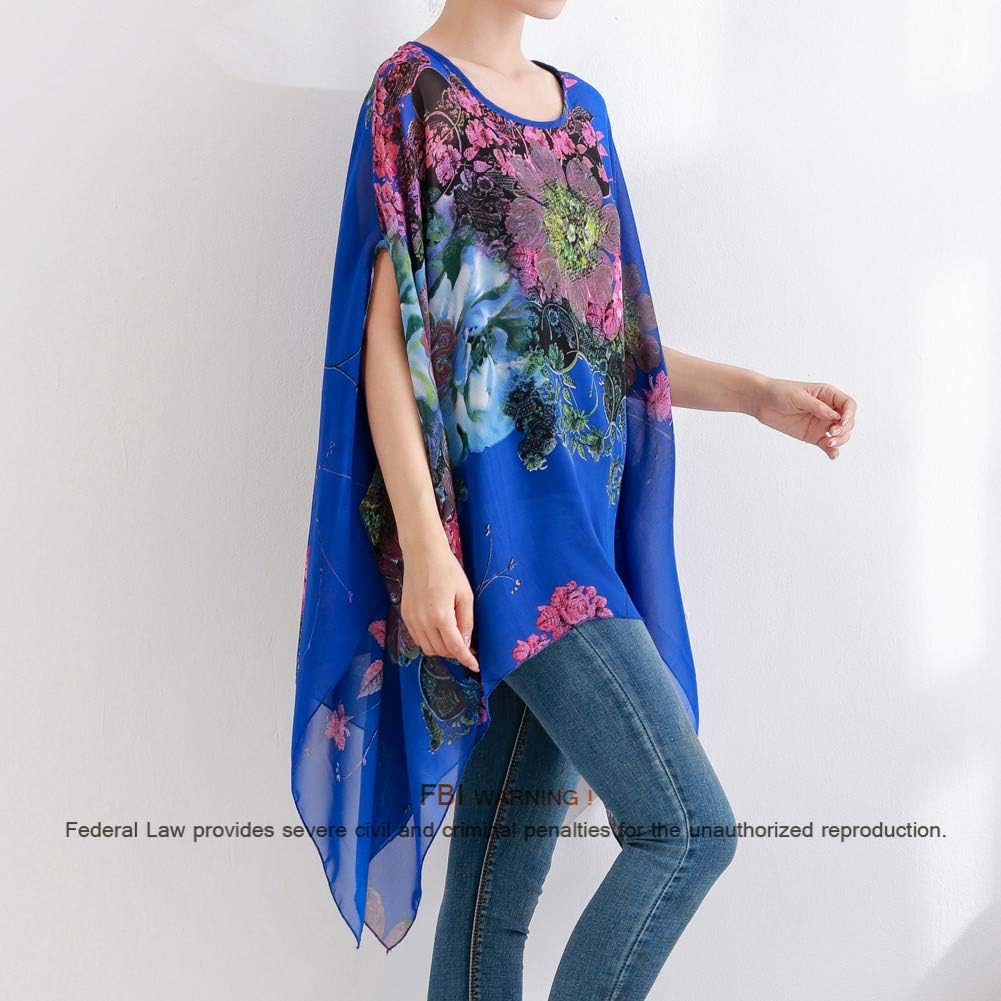 Max Hsuan Women's Loose Solid Sheer Chiffon Caftan Poncho Batwing Tunic Top Blouse Summer Oversized Shirts - Image 3