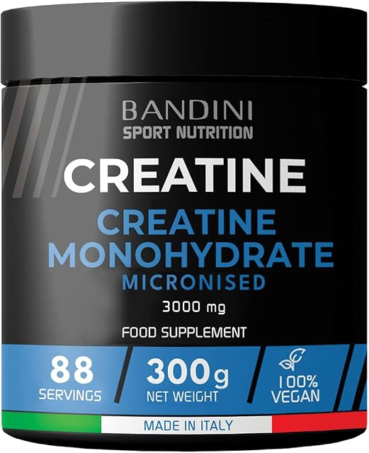 Bandini® Monohydrat Kreatyny BEZ RĘCI w 100% czystym proszku - Suplement do treningu, sportu, na siłownię i przed treningiem - Zawiera urządzenie pomiarowe - Wegańskie - Na bazie Monohydratu Kreatyny