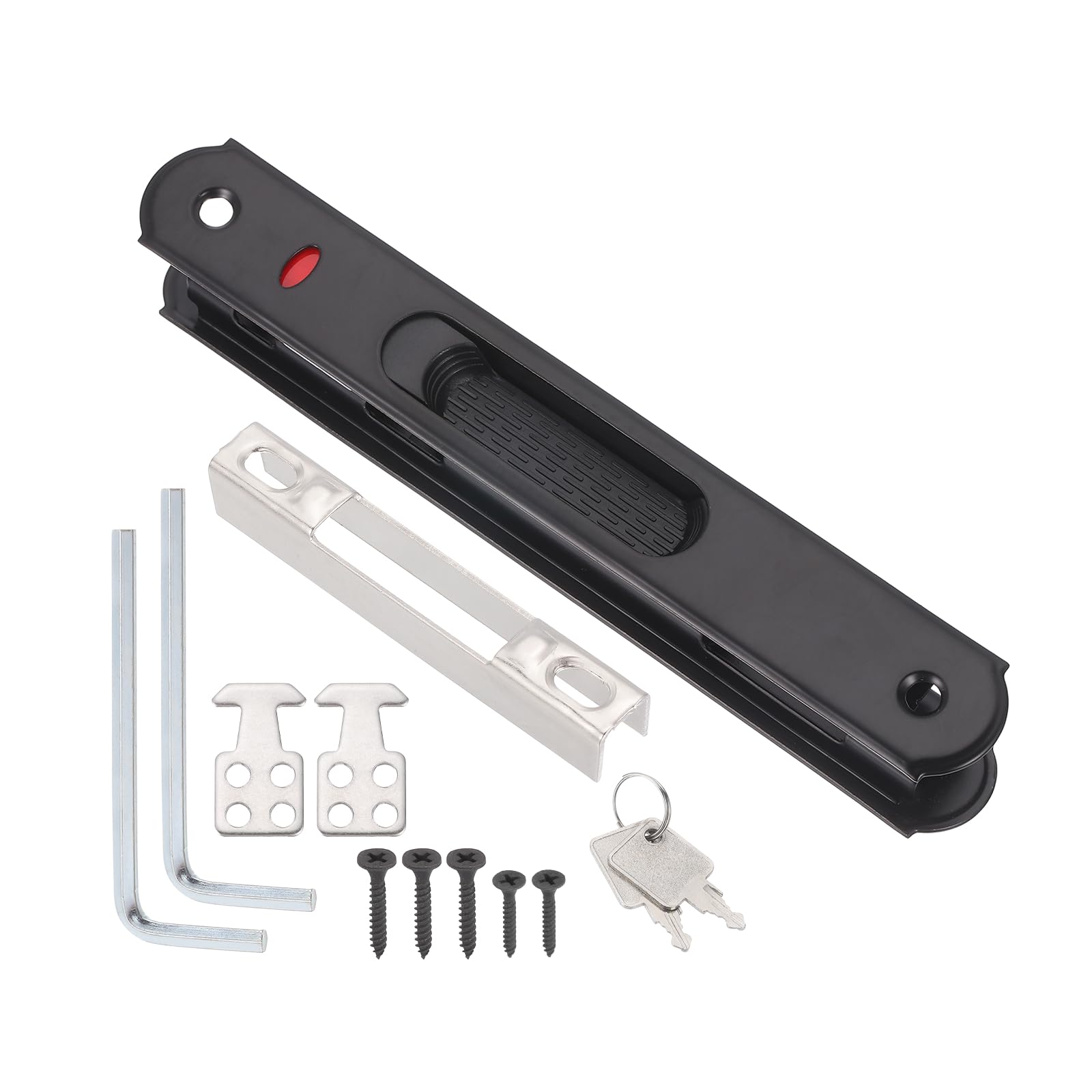 PATIKIL Sliding Door Double Sided Hook Lock with Key (Fit 0.98"-1.1" Thick, Black), Flush Mount Sliding Glass Door Lock, Suit for Kitchen/Bathroom/Balcony Aluminum Doors Windows