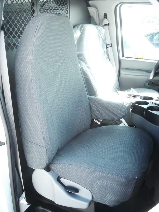 Durafit Seat Covers Made to fit 1993-2008 E-Series Van Captain Chairs with One Armrest Per Seat, Exact Fit Seat Covers in Dark Gray Leatherette. NOT for RV's