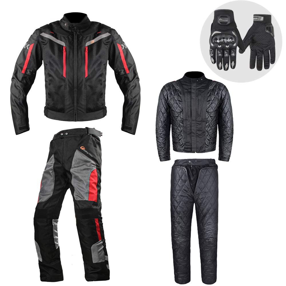 Amazon | バイクジャケット&パンツ2点セット グローブ付き ライダース
