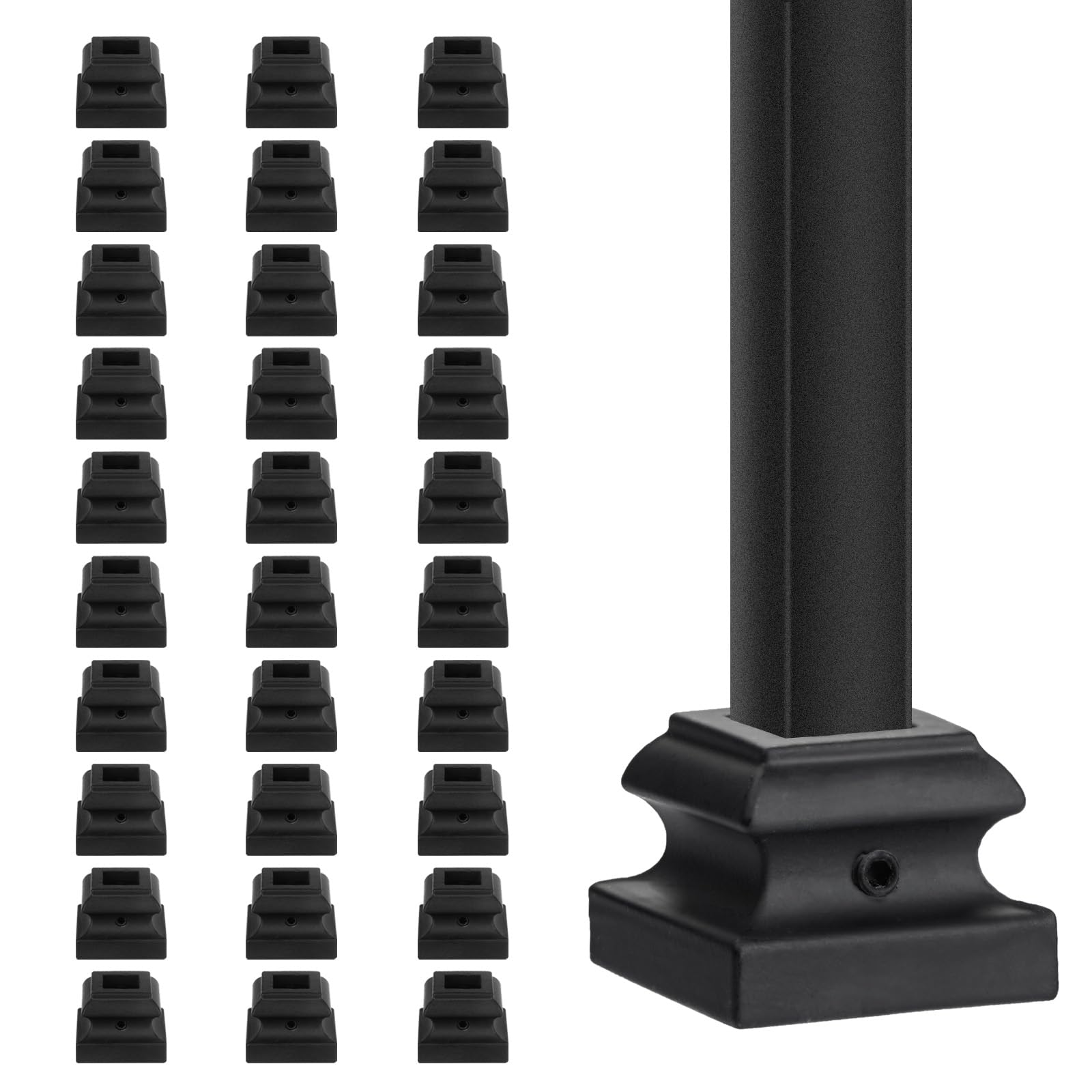 Iron Baluster Shoes - Flat Shoe with Screw - for 1/2" Square Balusters - Set of 30 (Satin Black)