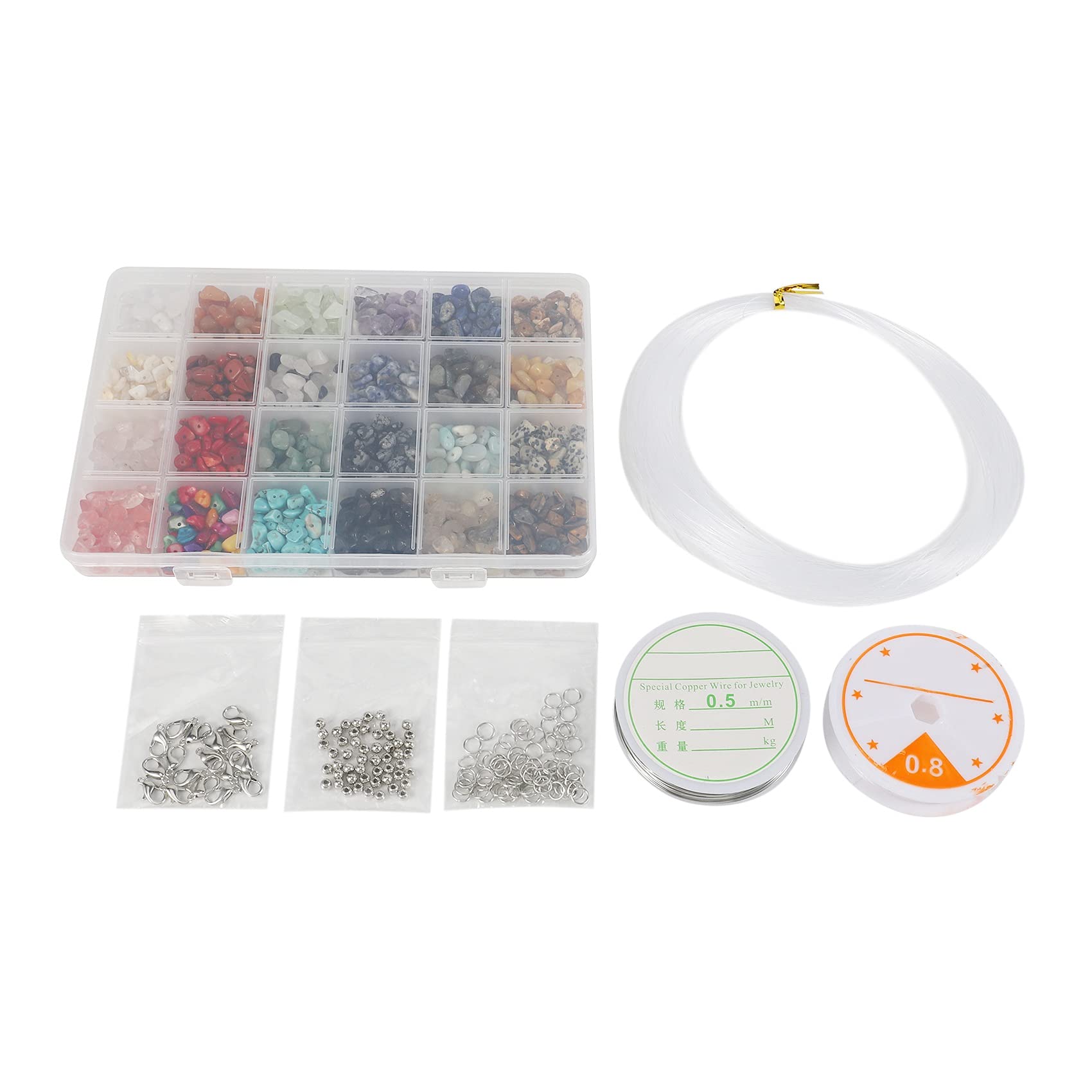 CTRLZS 1323Pcs Irregular Gemstone Beads Kit with Spacer Beads Lobster Clasps Elastic Jump Rings for DIY Jewelry Making Supplies