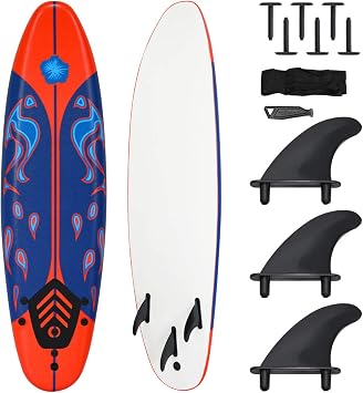 Giantex Surfboard, 6 Ft Stand Up Surfing Board w/ 3 Detachable Fins, Safety Leash, Non-Slip Lightweight Foam Surfboard for Kids, Teenager, Adults