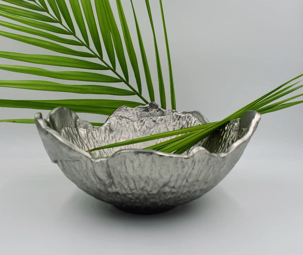 vetaasnature Decorative Lava Bowl with Silver Finish, for Home Decoration and Gift.