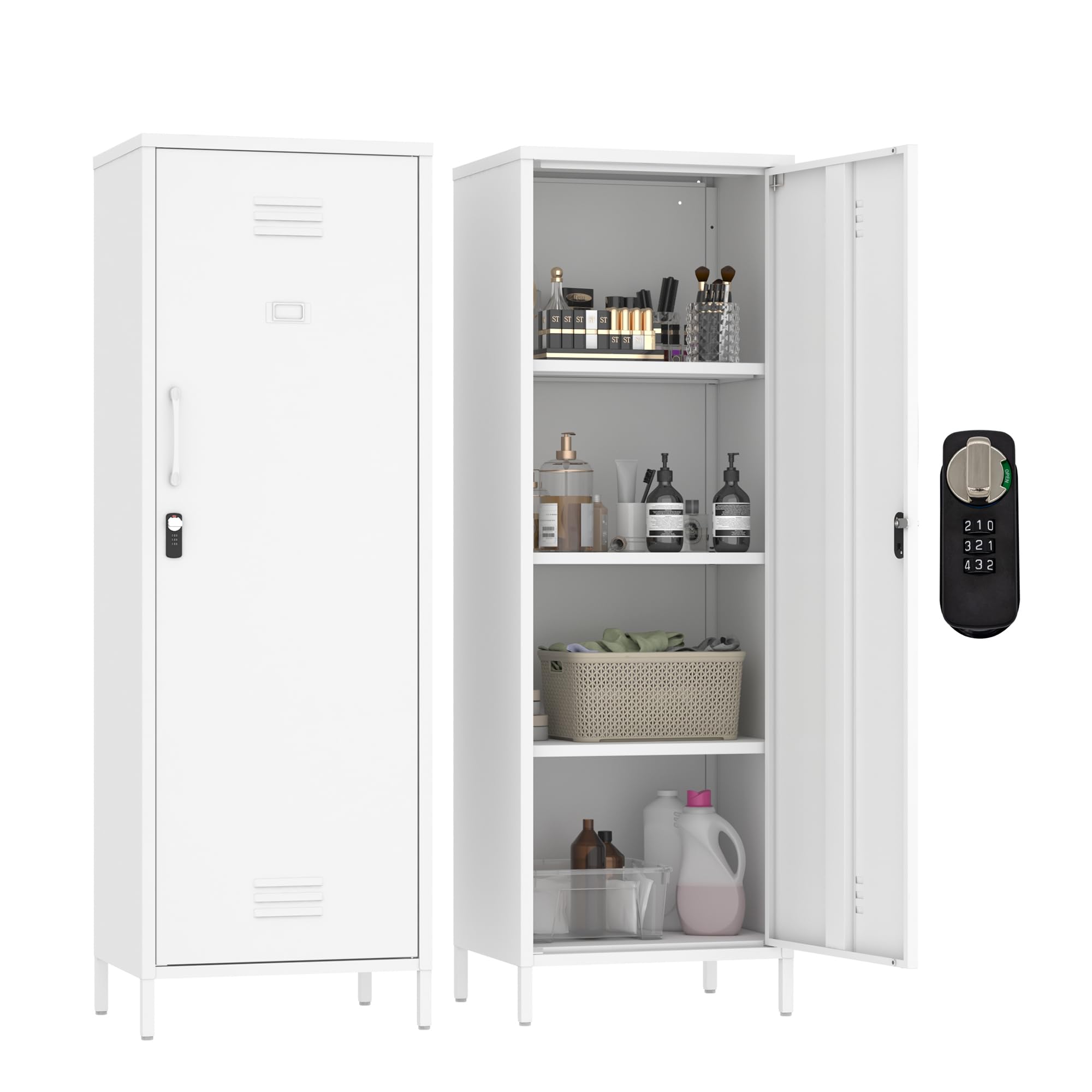 MIOCASA Metal Storage Locker with Digital Lock Steel File Cabinet with 3 Shelves 59.06-inch high for School, Bedroom, Home Office, Gym and Changing