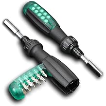 Ratcheting Screwdriver with Magnetic Bit Ratchet, Multi Bit Set, 11 in 1 Screwdriver Small Pocket Stubby Design, Green