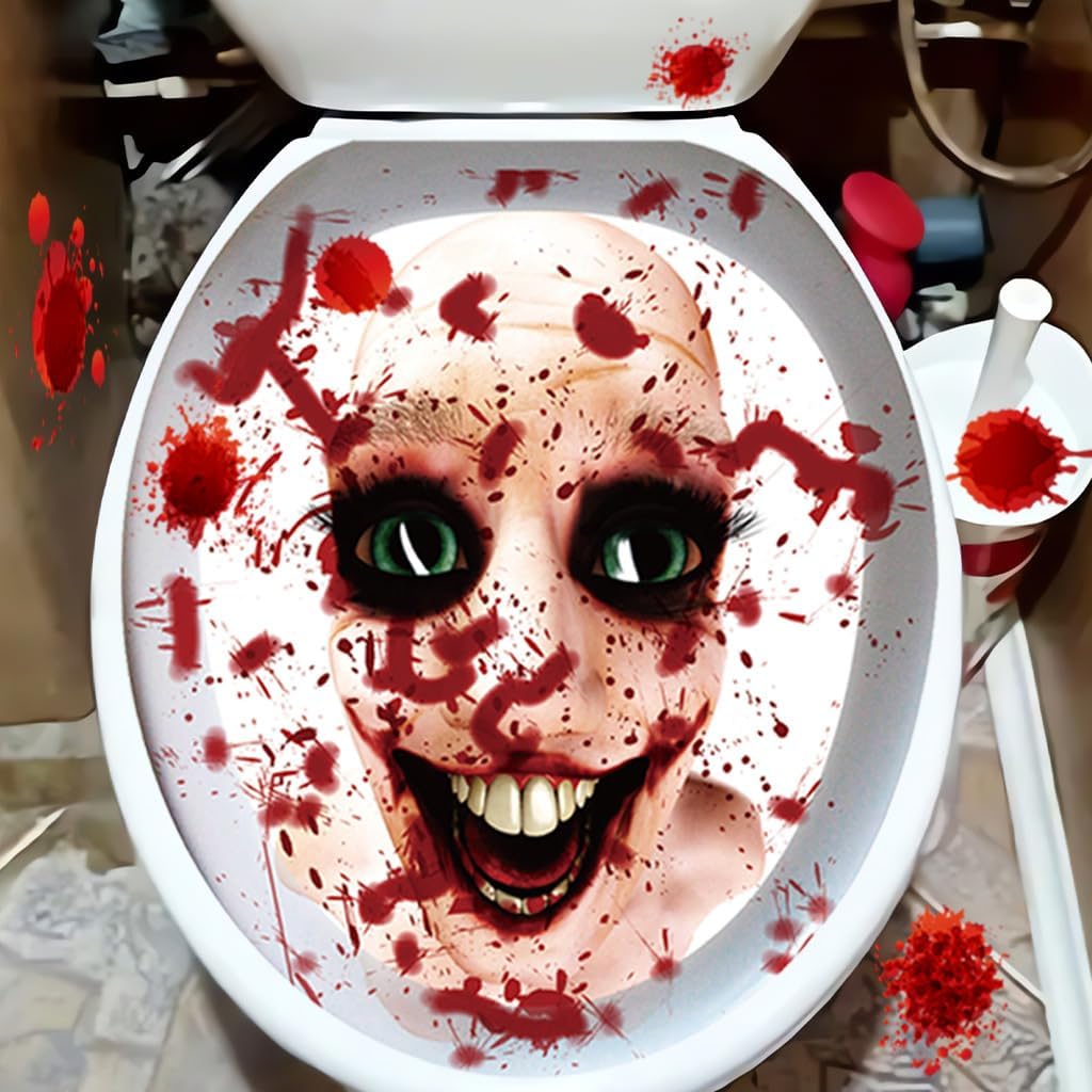 Halloween Toilet Seat Sticker 3D Scary Bloody Toilet Lid Decals Self-Adhesive Removable Stickers for Halloween Bathroom Home DIY Decoration Halloween Party Supplies, Red
