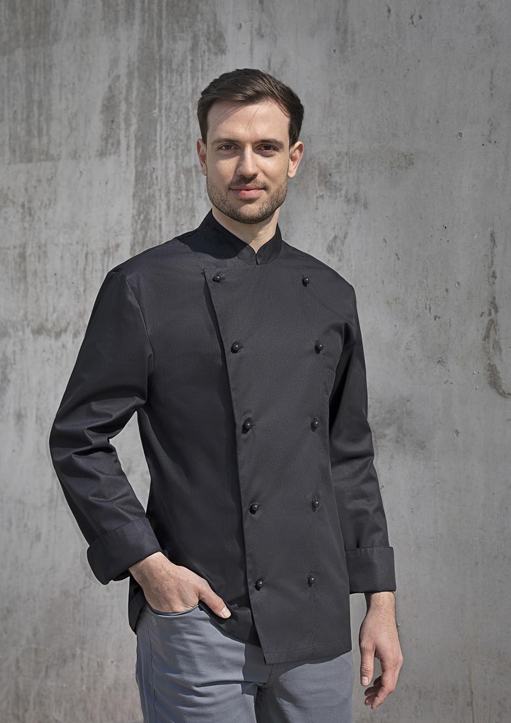 Karlowsky Herren Kochjacke Thomas Stehkragen Langarm 100% Baumwolle