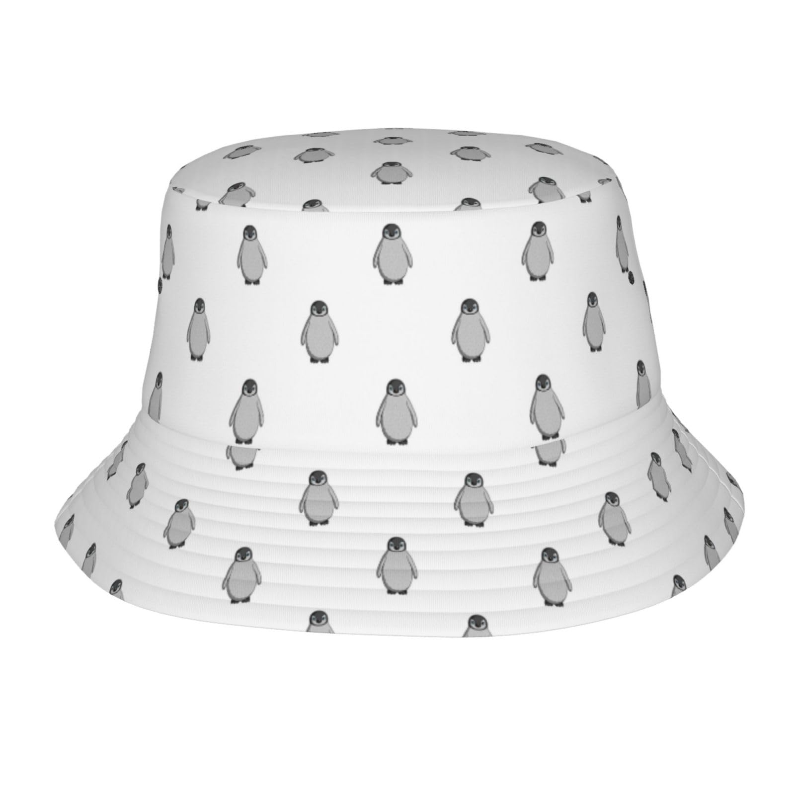 JAYWIS Grey Penguin Print Bucket Hat Adult,Unisex Bucket Hat Summer Travel Short Brim for Men Women Teens