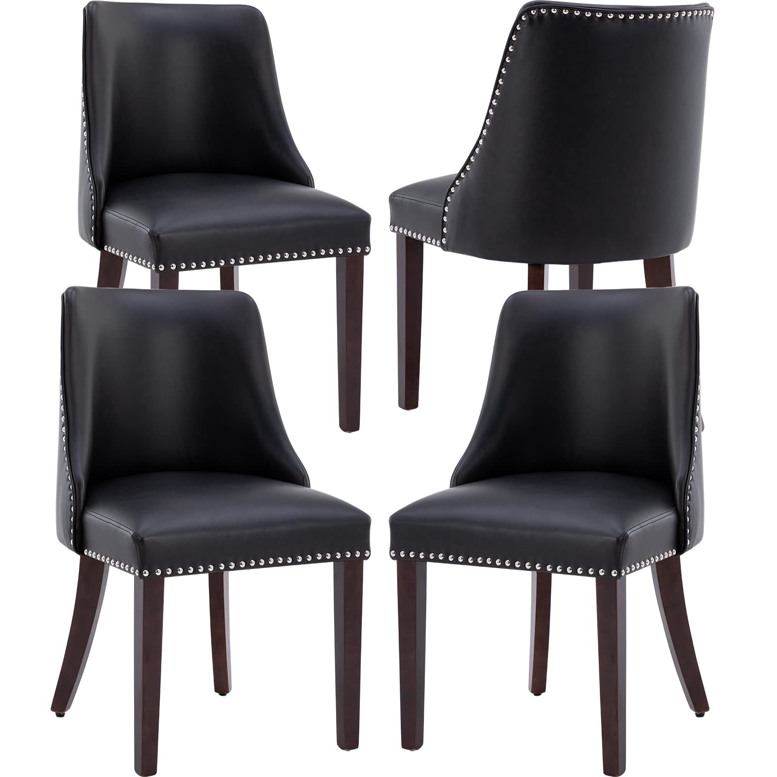 PU Leather Dining Chairs Set of 4 Upholstered Accent Chair with Solid Wood Legs, Mid Century Modern Side Chair for Kitchen/Living/Dining/Bedroom, PU Black