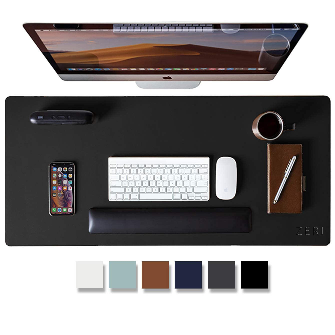 Leather Desk Pad Protector - Mouse Pad, Office Desk Mat, Non-slip Pu Leather Desk Blotter, Laptop Desk Pad, Waterproof Desk Writing Pad for Office and Home, Applicable Game,Office,Learning,Black,90*40