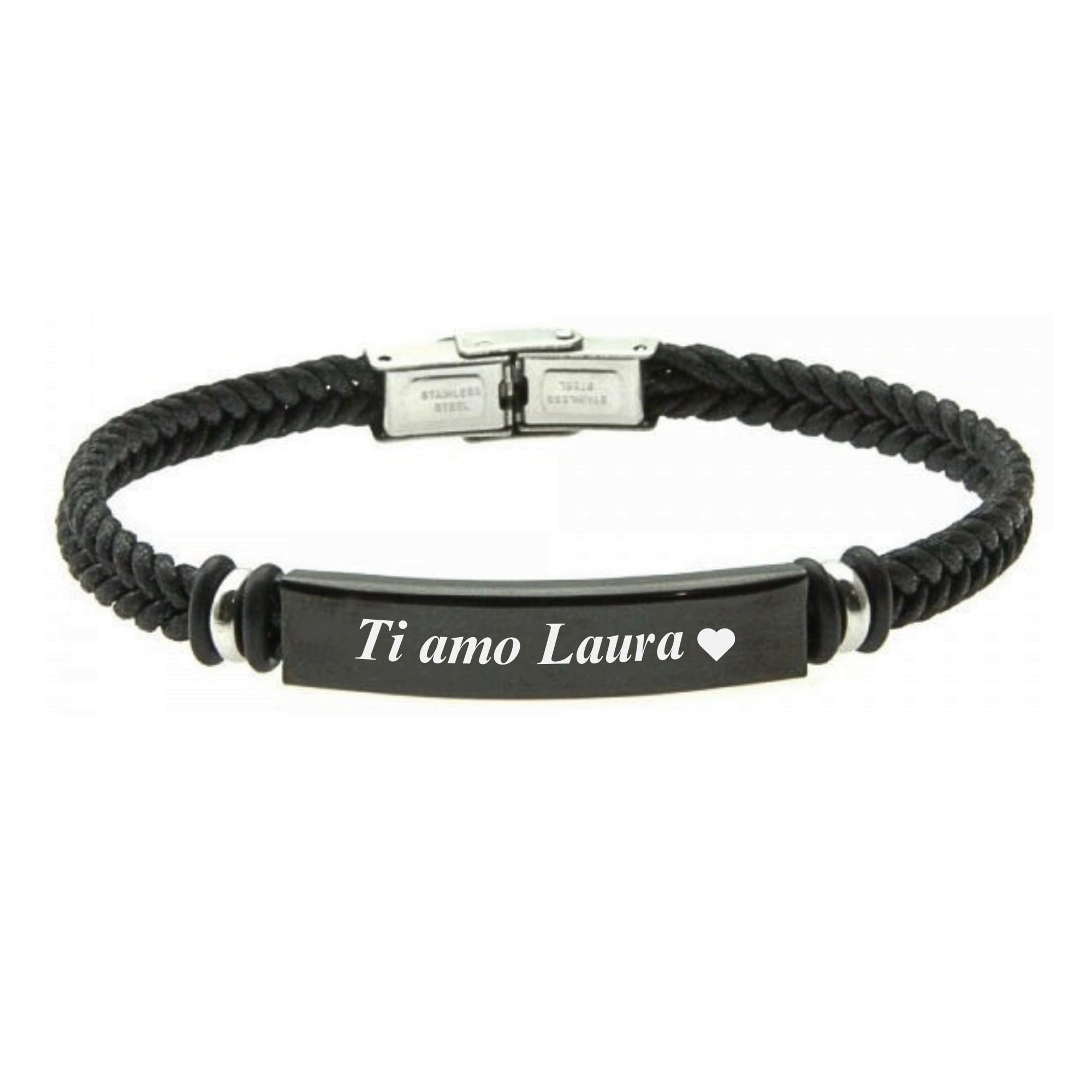 Bracciale Uomo in Pelle con Piastra in Acciaio Inox Personalizzato | Personalizzabile con Incisione | Gioiello Maschile Elegante e Resistente | Idea Regalo per Lui bcc2740