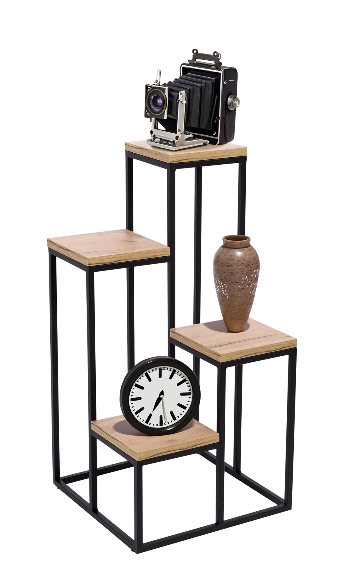 Stojak na rośliny Piccolo Slim - Kwietnik 4 poziomy - 34x34x67cm - kolor Czarny - do kwiatów w pomieszczeniach - metalowa półka - stolik dekoracyjny - stojak na kwiaty - do rogu pokoju