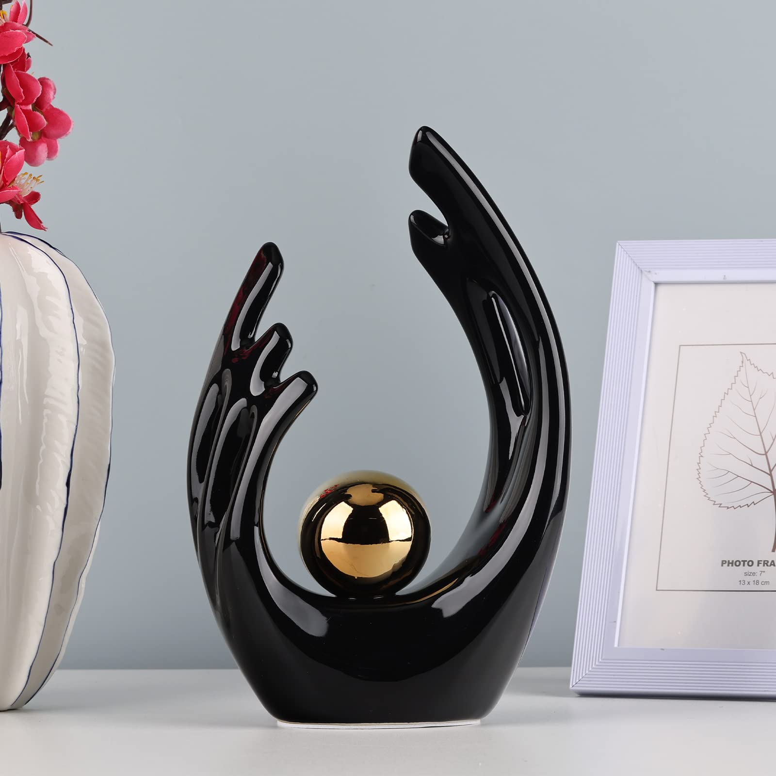 Scultura Fiamma Astratta Ceramica Nero/Oro - Centrotavola Moderno Per Casa E Ufficio - Foto 5