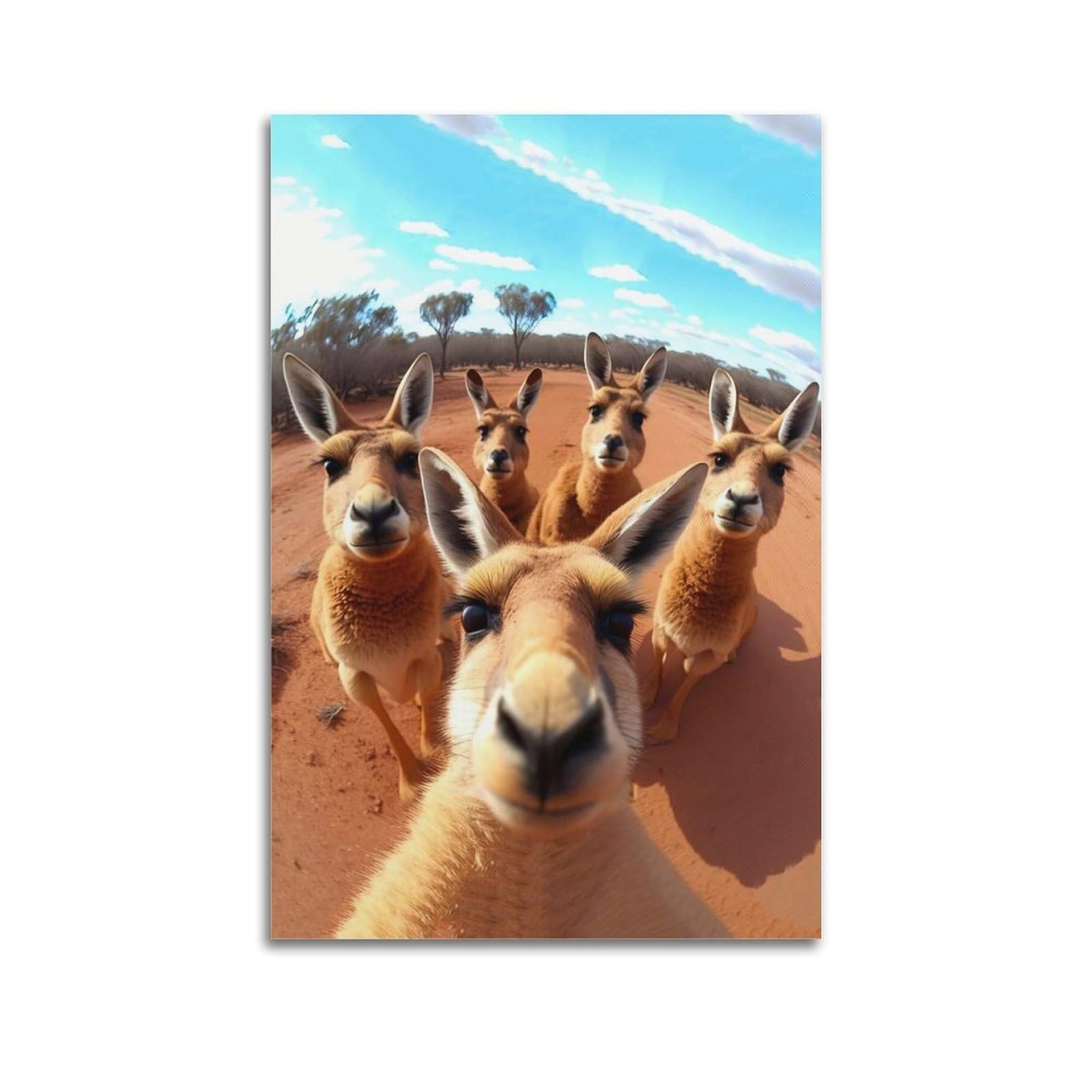 Xkuga Boys Unframe-Style Funny Animal Poster Wildlife Vintage Kangaroo Selfie Modern Decorative Canvas Prints - Ideal Wall Art For Family, Man Cave, Game Room, & Girls Bedroom 20X30inch(50X75cm)