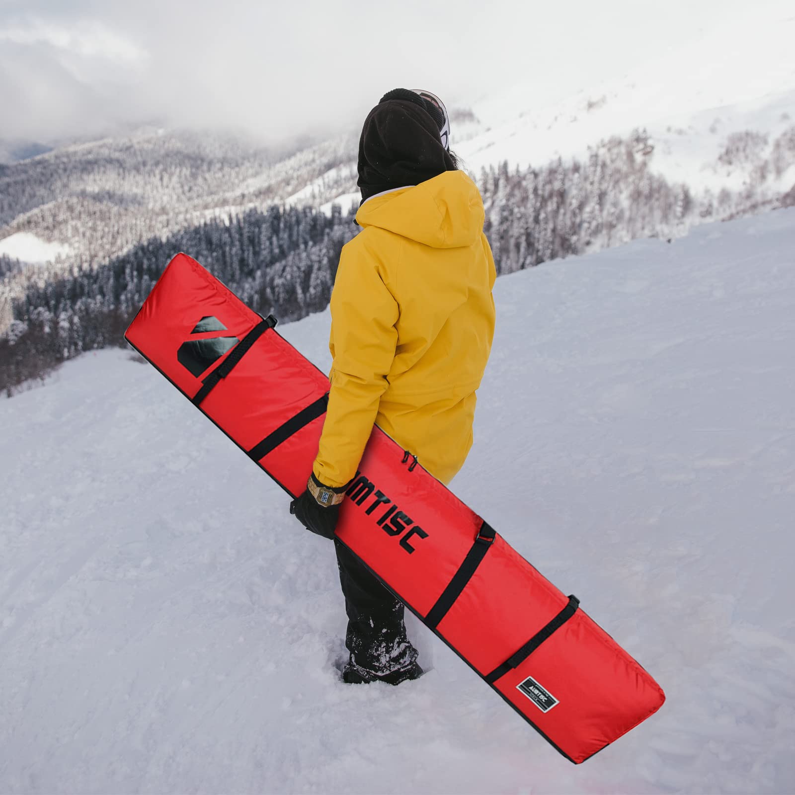 AUMTISC Bolsas para Kit de esquí Bolsa de Deportes de Invierno de Viaje Individual Acolchada para Transportar esquís Bolsillo para Equipo con asa Ajustable 170 185 cm