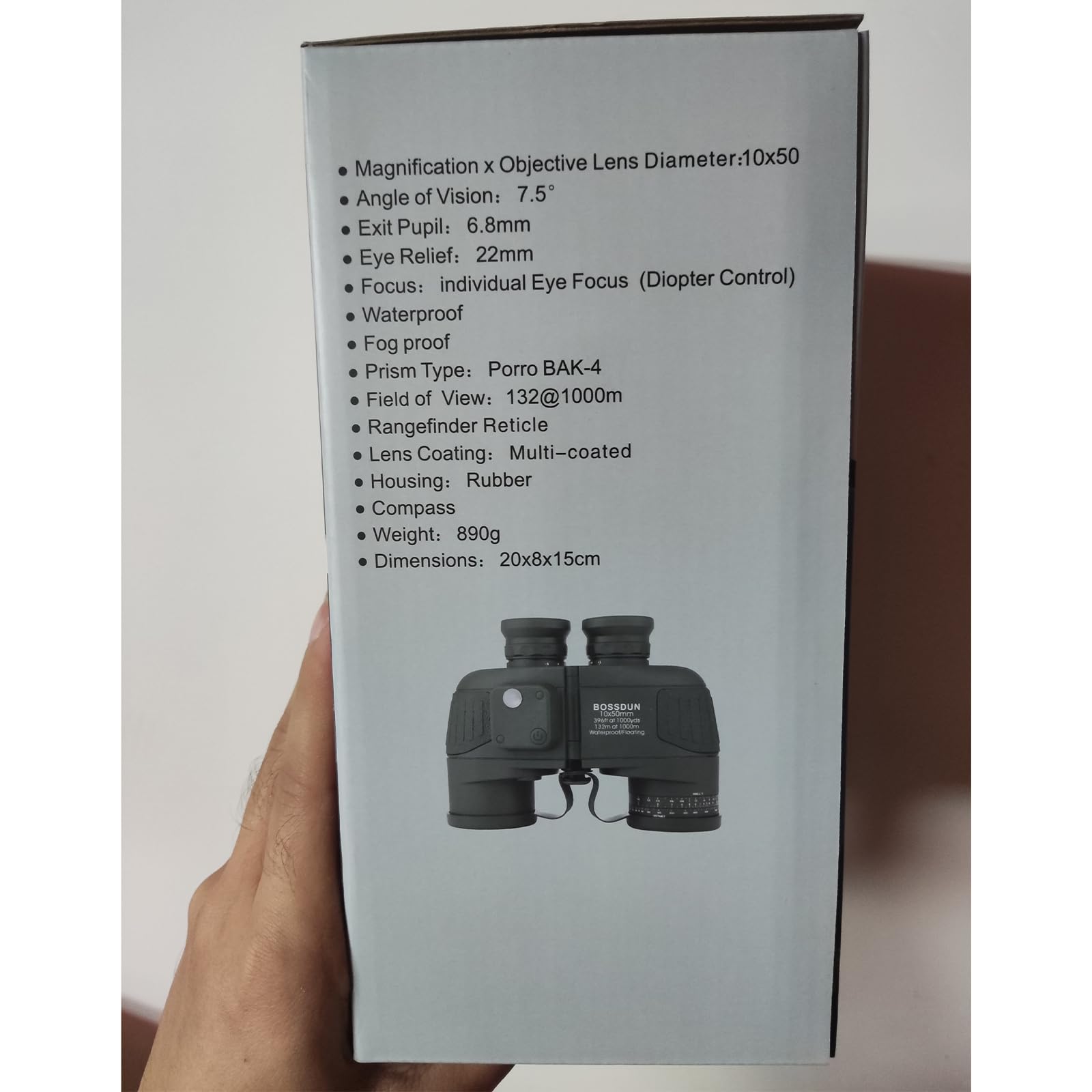 Binocolo Marino Mlitare Antiappannante Impermeabile 10x50, con Telemetro Interno e Bussola Obiettivo FMC con Prisma BAK4 per Navigazione, Canottaggio, Pesca,Sport Acquatici, Caccia