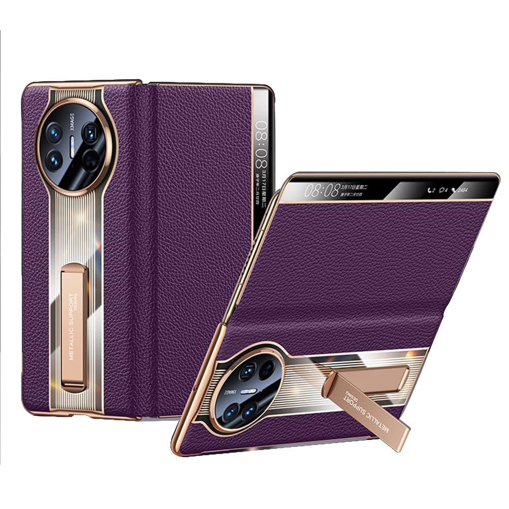 Magnetyczne etui z klapką do HUAWEI Mate X6, etui z prawdziwej skóry z funkcją widoku okna, podpórka, luksusowe, odporne na wstrząsy, smukłe etui, fioletowe, Mate X6