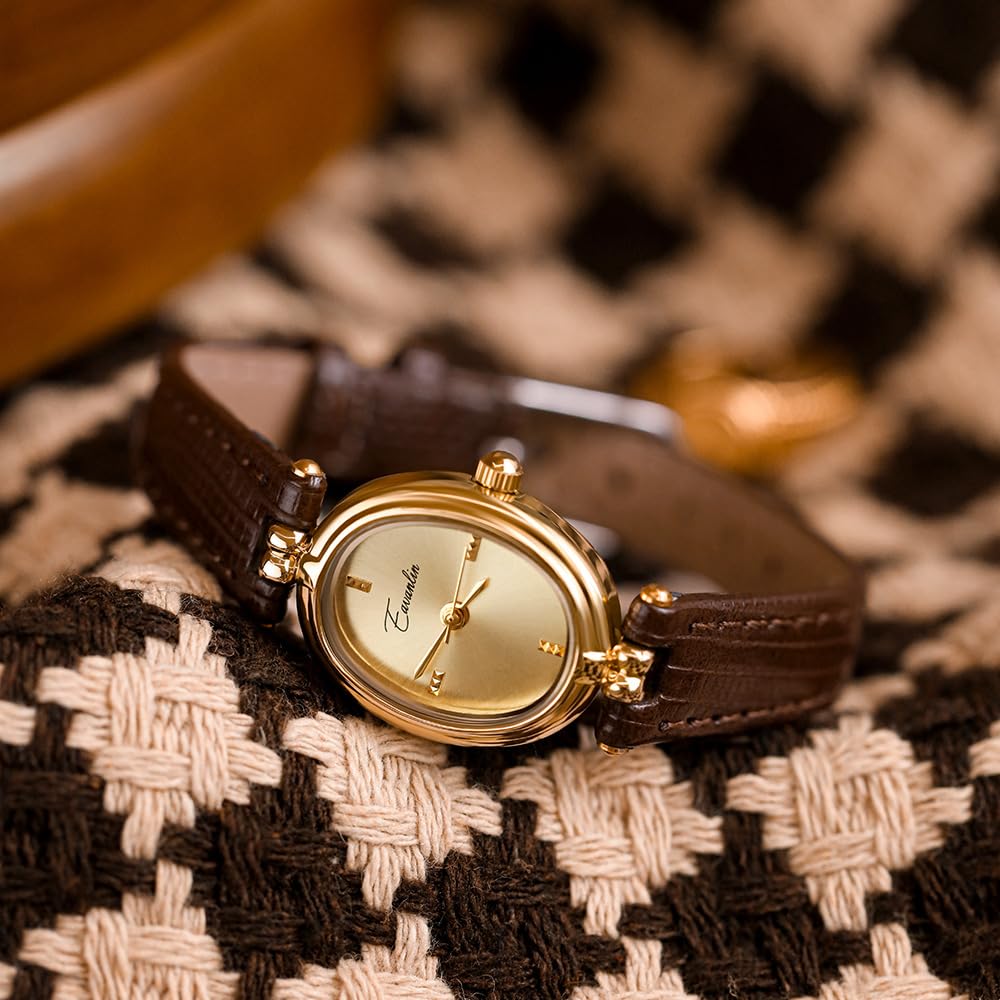 Orologio da polso da donna, alla moda, piccolo, ovale, al quarzo, vintage, con cinturino in pelle, impermeabile, di lusso, casual, marrone, nero