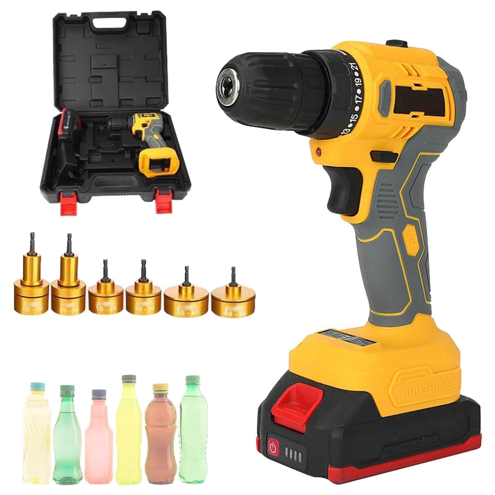 GYKOZY Cordless Electric Screw Capper – Adjustable 350-1350 RPM, 5200mAh Battery, Forward/Reverse Function, Compatible with 10-50mm Bottle Caps, Ideals for Home Brewing and DIY Projects