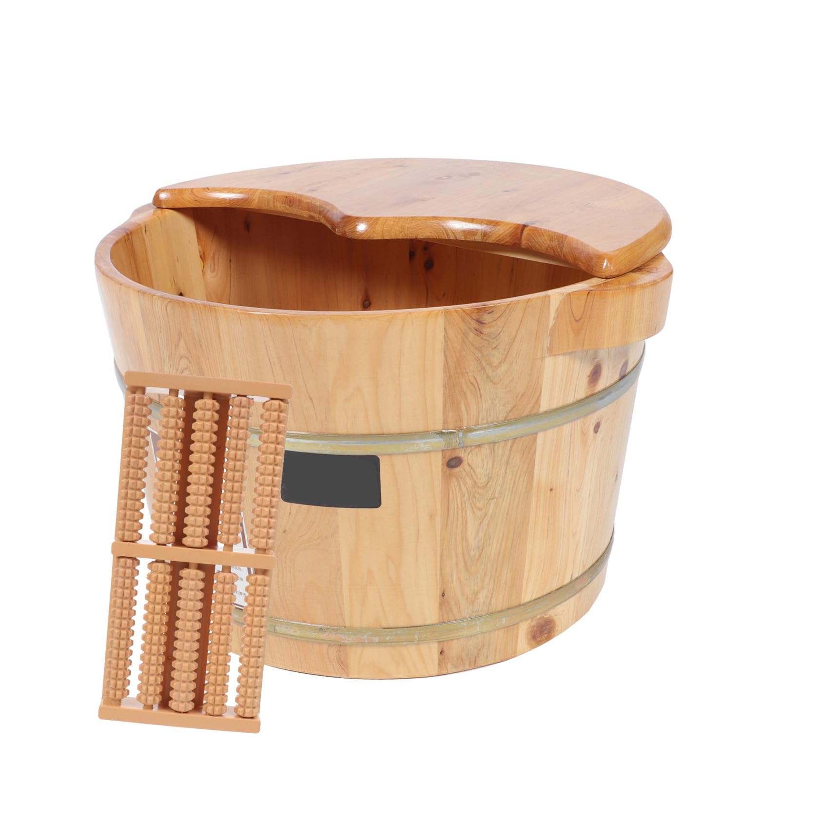 Zerodeko Fußbadewanne aus Massivem Holz mit Deckel und Fußmassagegerät Große Kapazität für Fußpflege zu Hause