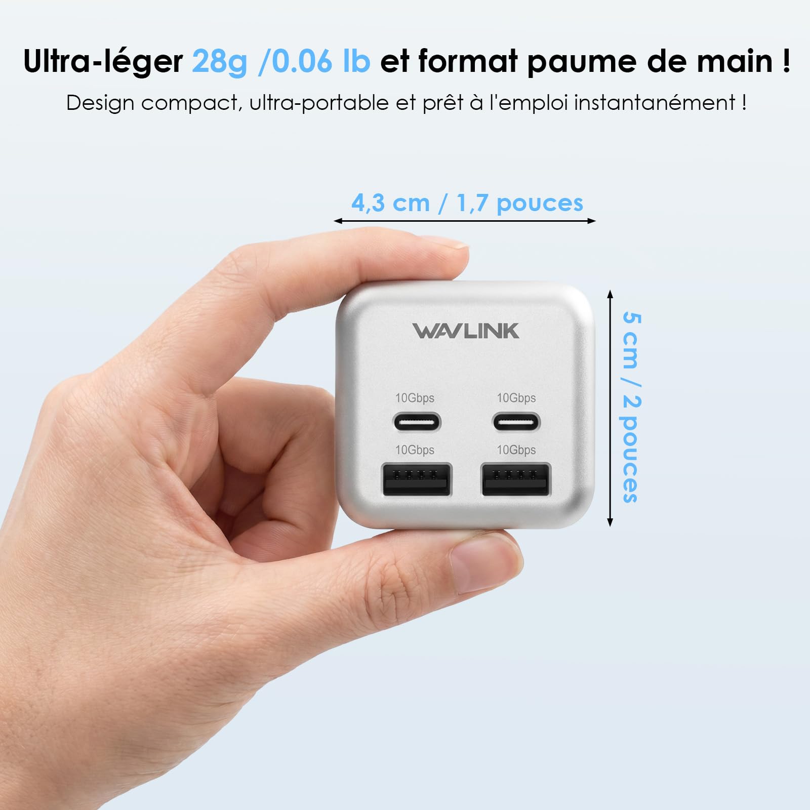 WAVLINK Hub pour Mac Mini M4, Hub 6 Ports pour Mac Mini | 2 x USB-C 10 Gb/s, 2 x USB-A 10 Gb/s, lecteur de cartes SD 3.0, pour Mac mini M4 et M4 Pro