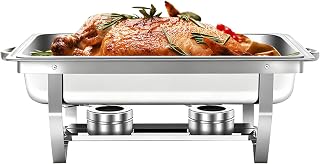 1 Pack Chafing Dish Buffet Set, 9 Qt Stainless Steel Chafer with Full Size Pan, Rectangle Catering Warmer Server with Lid Holder, for Wedding Party Banquet
