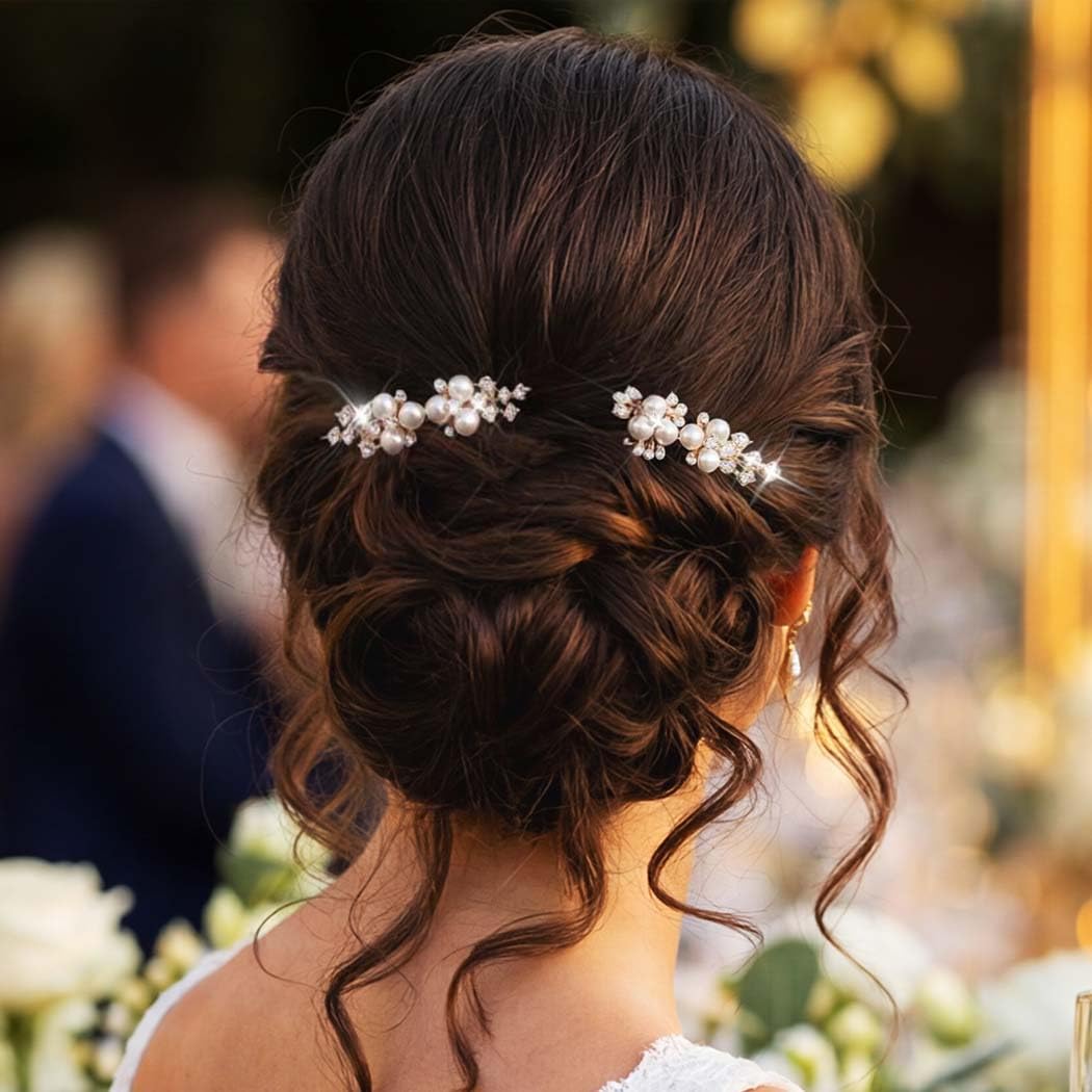 JAKAWIN Pearl Wedding Hair Comb Rhinestone Hair Piece Crystal Bridal Hair Accessories for Women (2 Gold) - Image 4