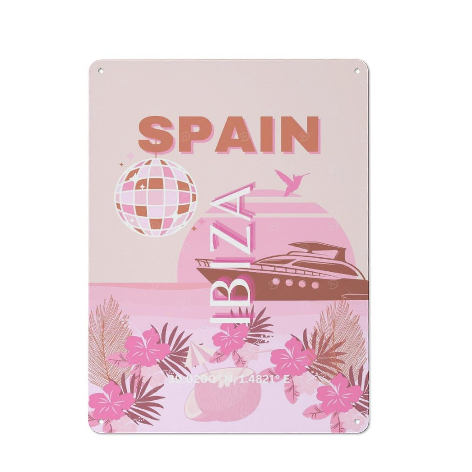 Junmoney Style-13 Metal Wall Sign 40X30cm Featuring Spain, Ibiza Travel Poster For Café Or Home Bar, For Collectors Decorating Cafés And Home Bars
