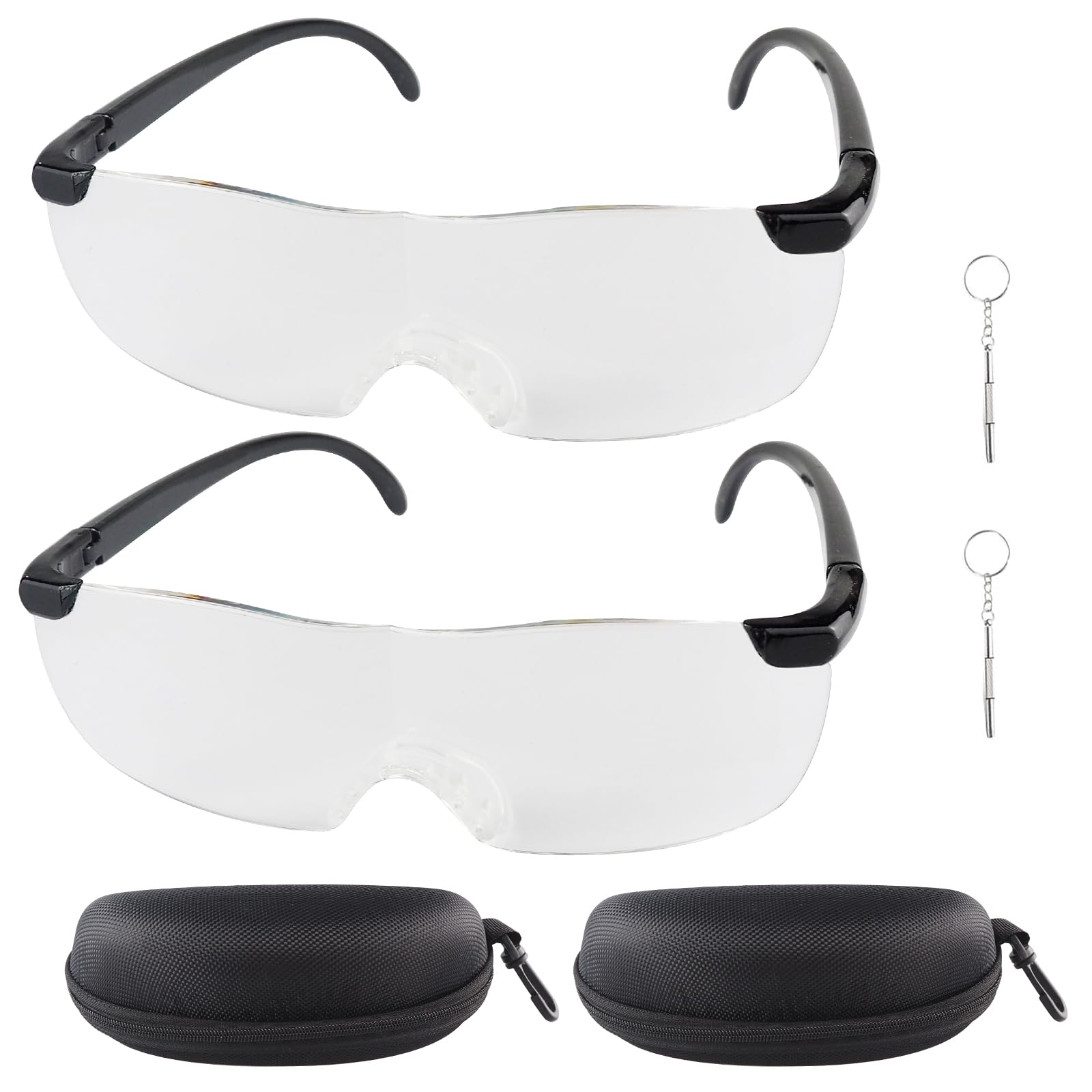 Big Vision Magnifying Glasses with Glasses Case,2 Pack 160 Times Magnifying Glasses, Magnifying Eyewear, Hands-Free Magnifying Eyeglasses for Reading Crafts, Jewellers, Repair, Hobbies and Close Work