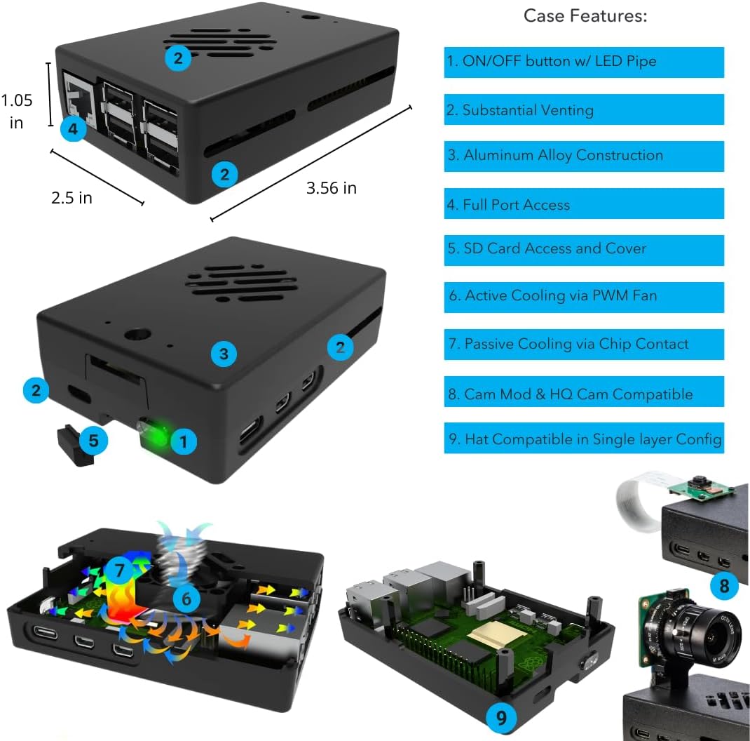 Vilros Raspberry Pi 5 Passive & Active Cooling Max Starter Kit (2GB RAM)