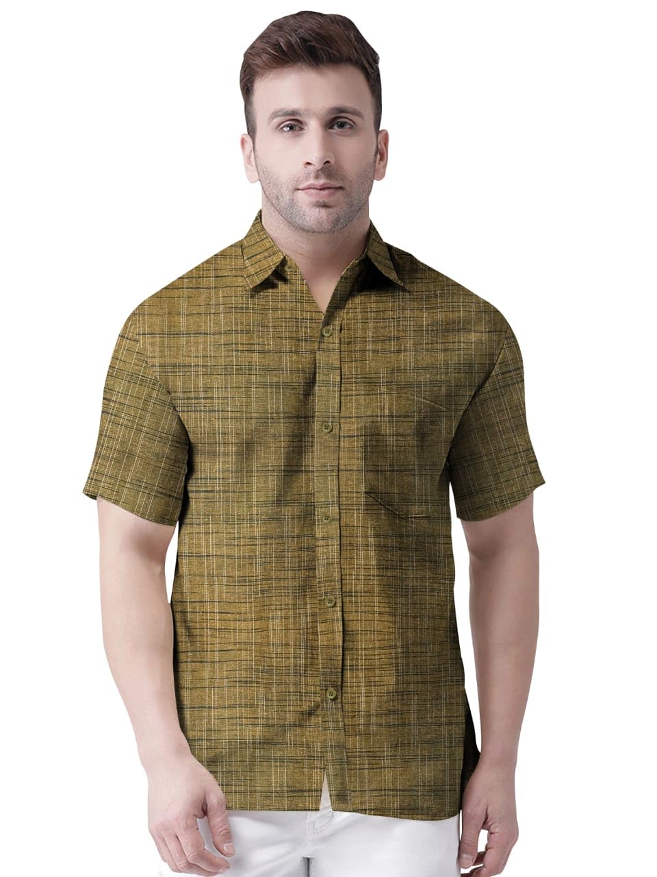 Men’s Khadi Cotton Half Sleeve Shirt | Breathable Summer Casual Wear | Lightweight Handloom Fabric | Regular Fit Button Down Shirt for Men-picture-51