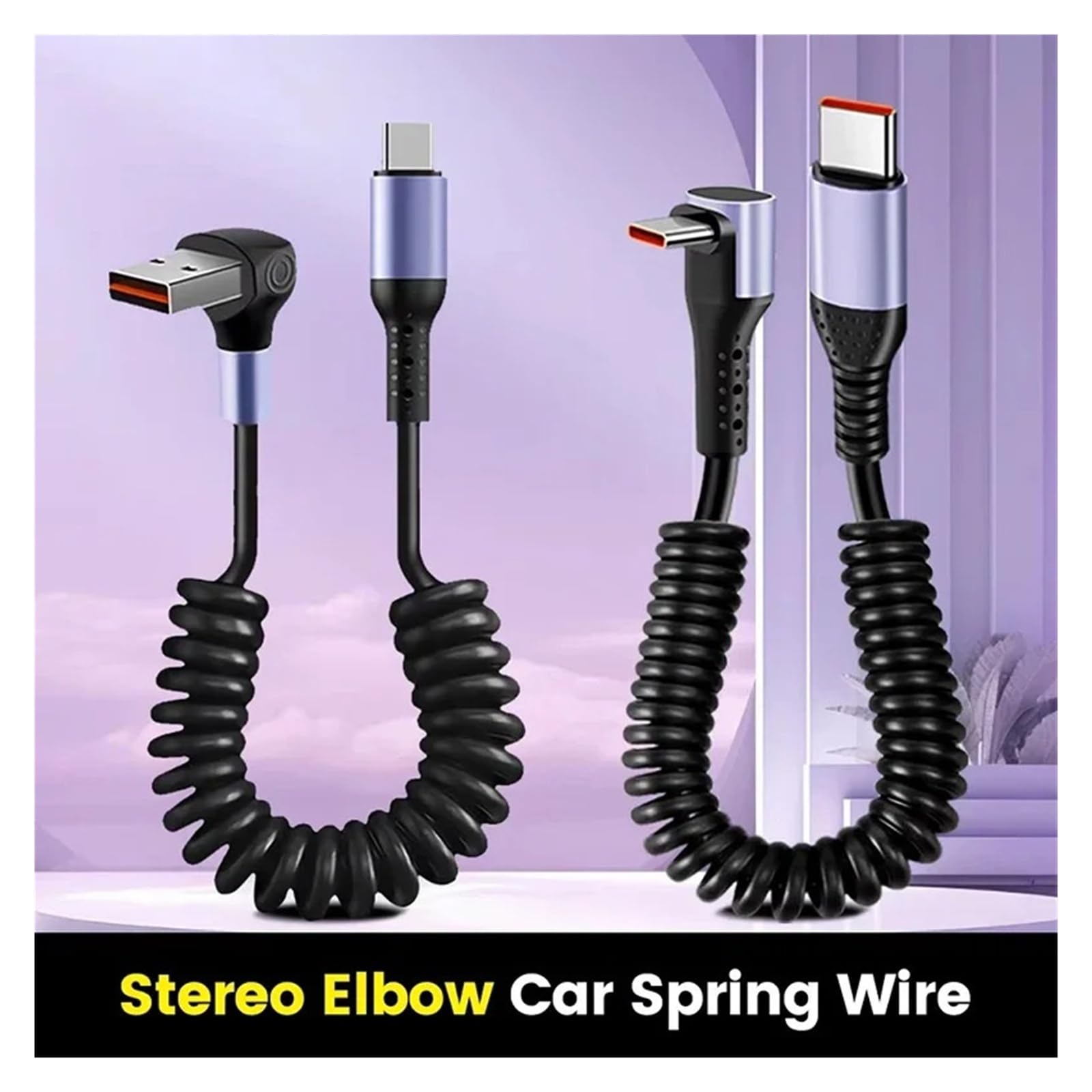 USB C Spring 66 W Fast Charge Short Cable for iPhone for Xiaomi for Samsung
