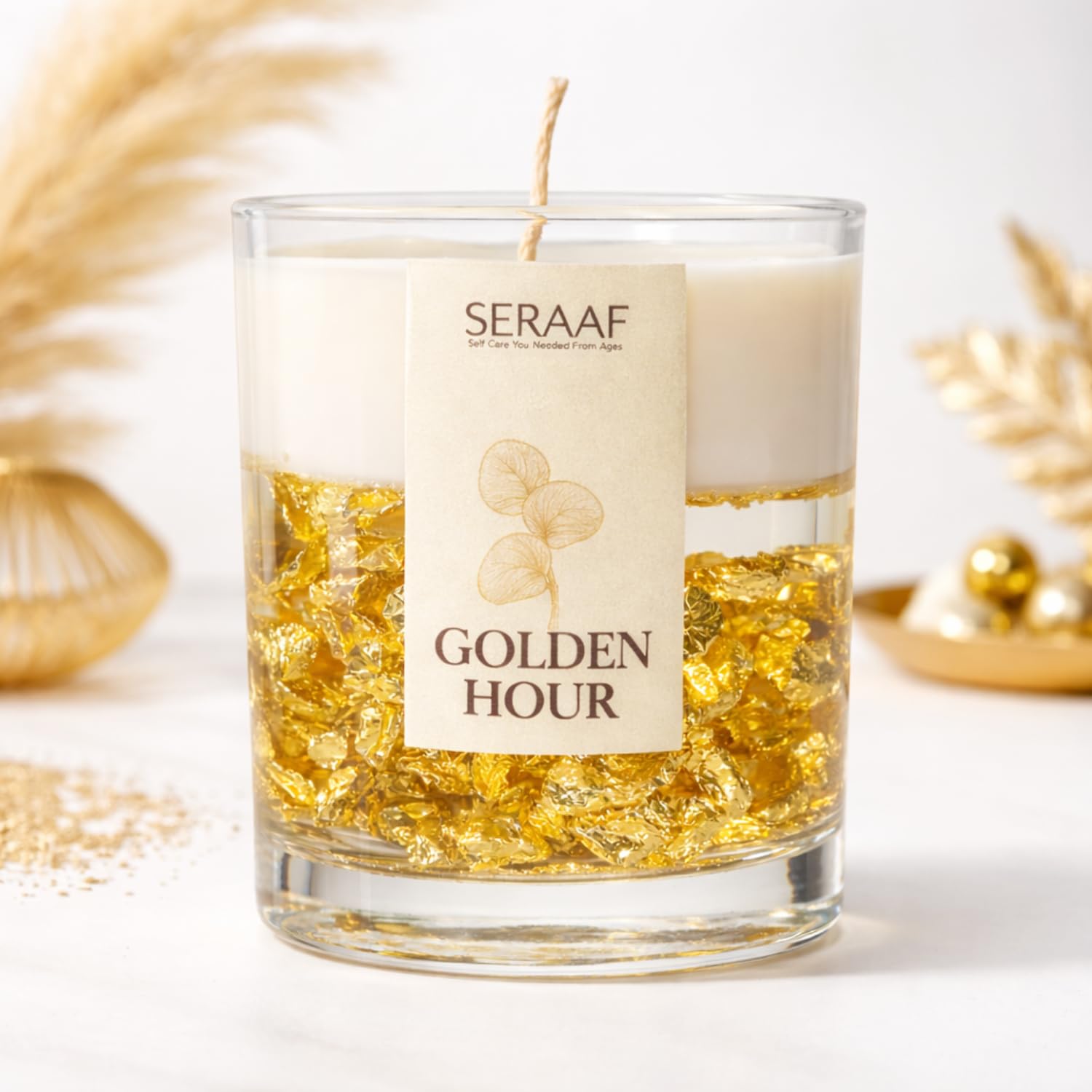 SERAAF Golden Hour Oudh Scented Soy Wax Candle, Handcrafted Premium Fragrance Candle, Gift Ready for Valentine's Day-image-25